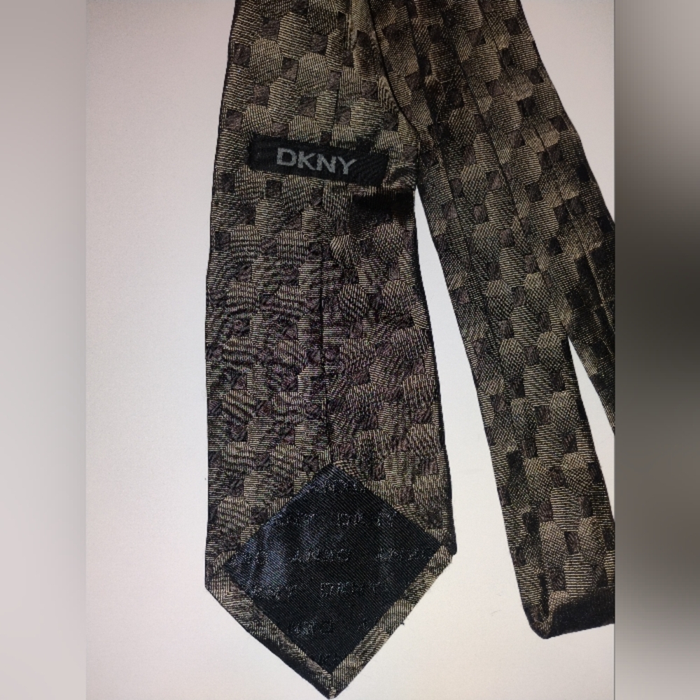 DKNY Black and Gray Checkered Silk Tie